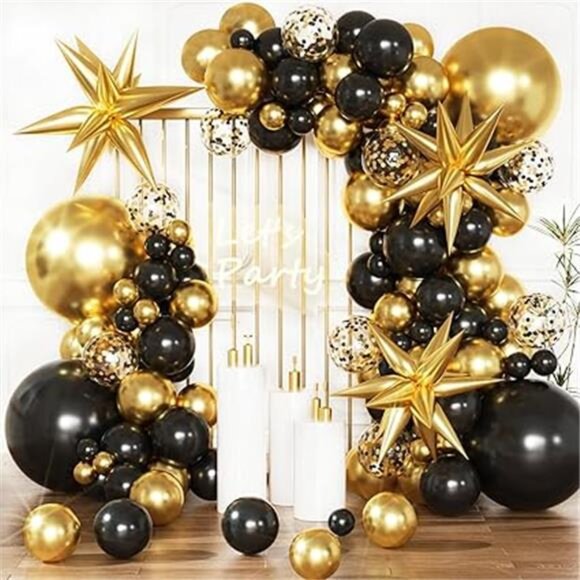 Black and Gold Balloons Garland Arch Kit,137pcs Gold Black Balloons for Birthday - Picture 8 of 16